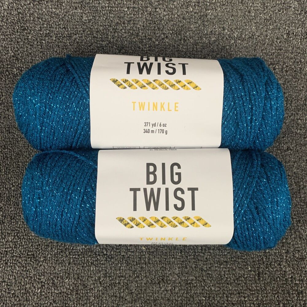 Lot Of 2 Big Twist Twinkle Yarn Teal Dye #655137 Weight 4 Acrylic/Metallic 6oz
